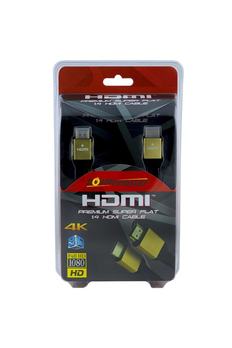 Powermaster 1.8 Metre 3D 4K Uyumlu 1.4V Gold Yassı Örgülü HDMI Kablo